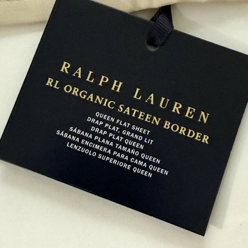 Ralph Lauren RL 624 TC‎ Organic Sateen Border Queen Flat Sheet Coastal Sand NWT